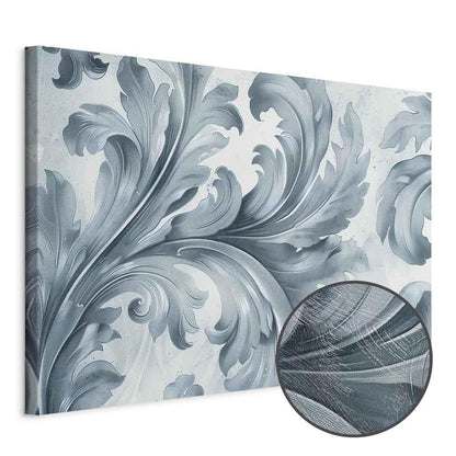 Leinwandbild - Stone Baroque Ornaments in Light Shades of Gray-Blue