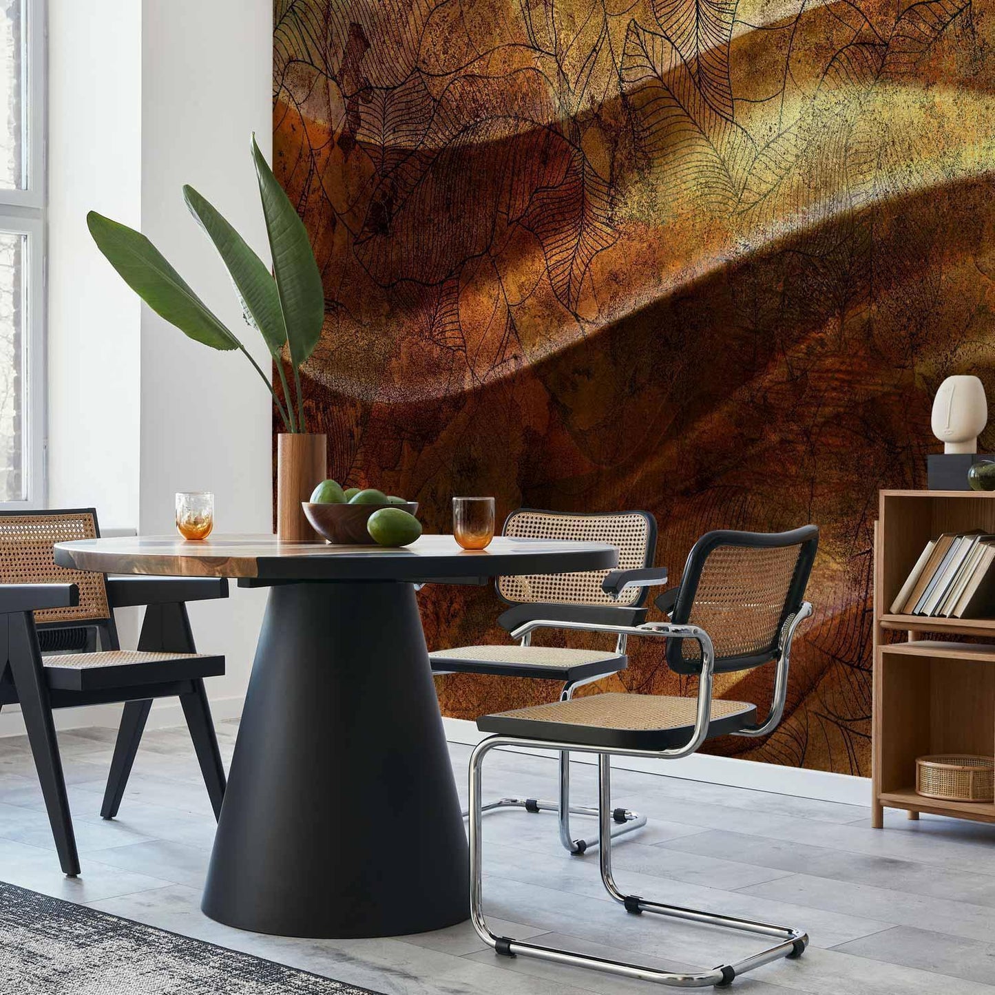 Fototapete - Liquid gold - abstract wavy composition with leaf patterns