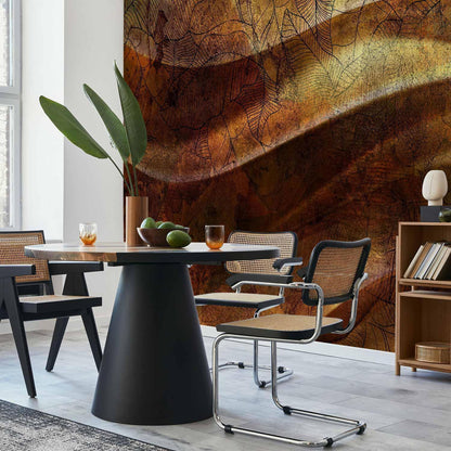 Fototapete - Liquid gold - abstract wavy composition with leaf patterns