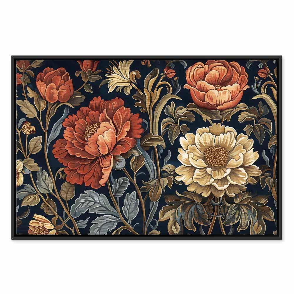 Leinwandbild - Tapestry Large Flowers Retro Floral Motif in Kilim Style
