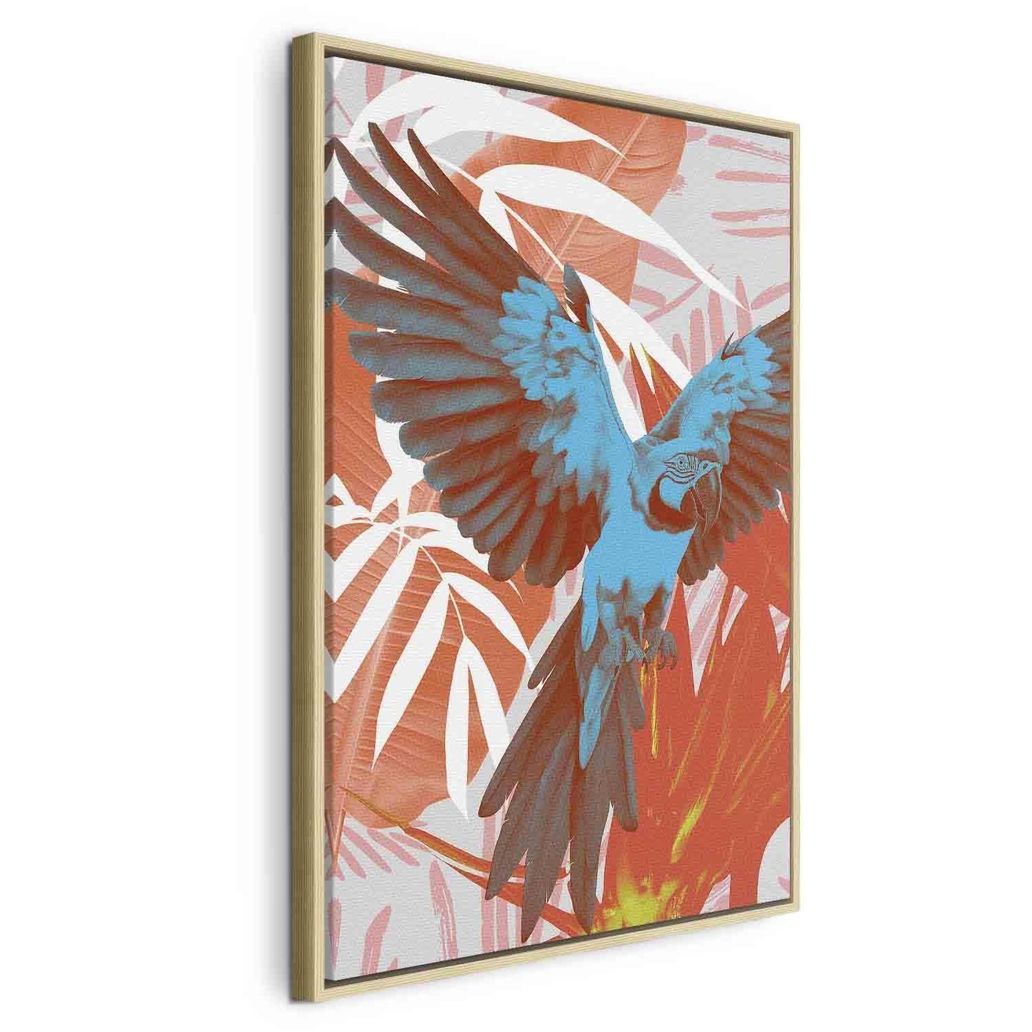 Leinwandbild - Exotic Wings - Parrot Among Abstract Leaf Patterns