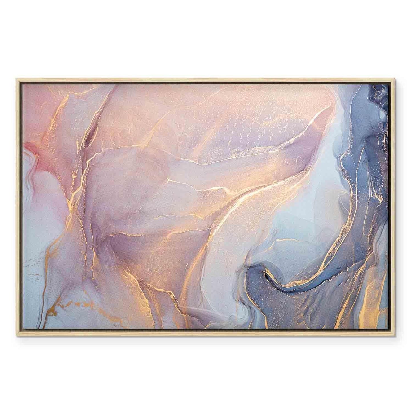 Leinwandbild - Pink and blue marble - abstract watercolour with gold accents