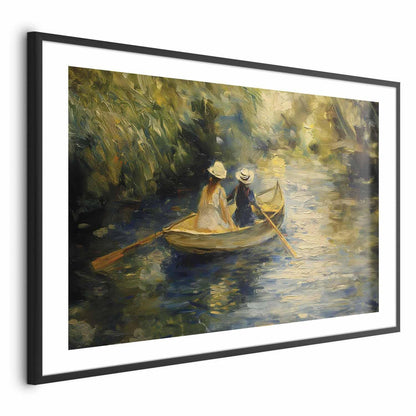 Poster - Boat crossing - painting of two women sailing a boat on a river
