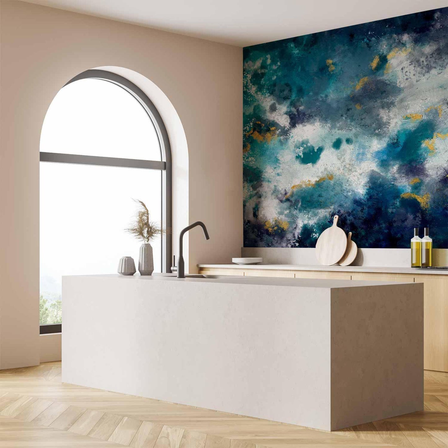 Fototapete - Stormy ocean - abstract blue composition in watercolour style