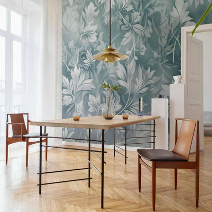 Fototapete - Ornaments in Worn Muted Turquoises: Delicate Plant Pattern