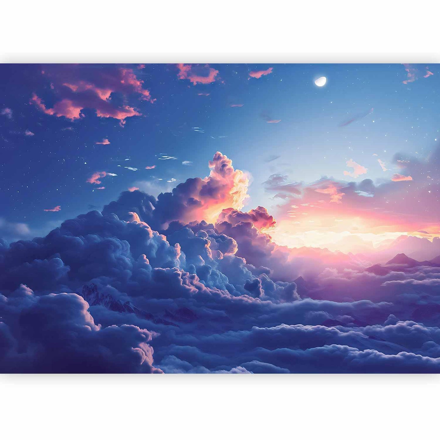 Fototapete - Night Concert in the Mountains: Clouds Illuminated by the Last Rays of the Sun