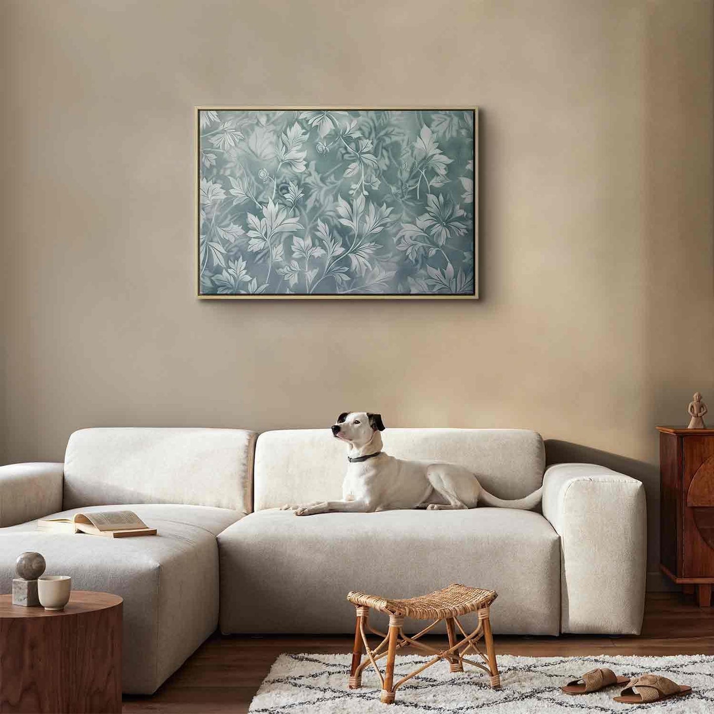 Leinwandbild - Ornaments in Worn Muted Turquoises: Delicate Plant Pattern