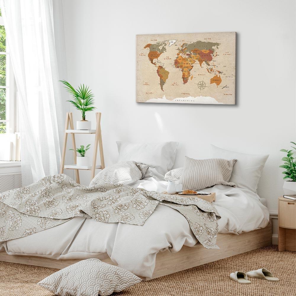Leinwandbild - World Map: Beige Chic