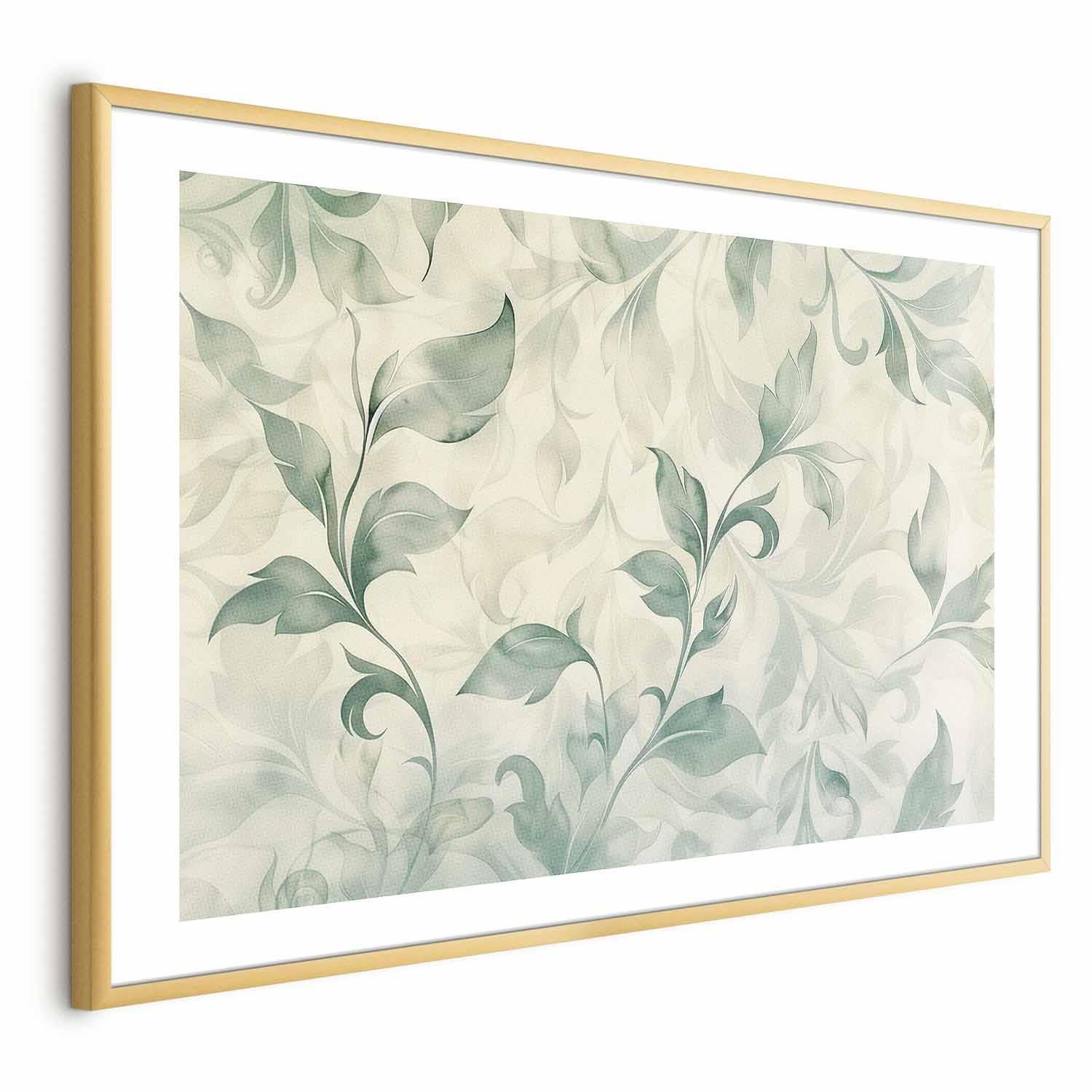 Poster - Watercolor Green-Beige Leaves Artgeist