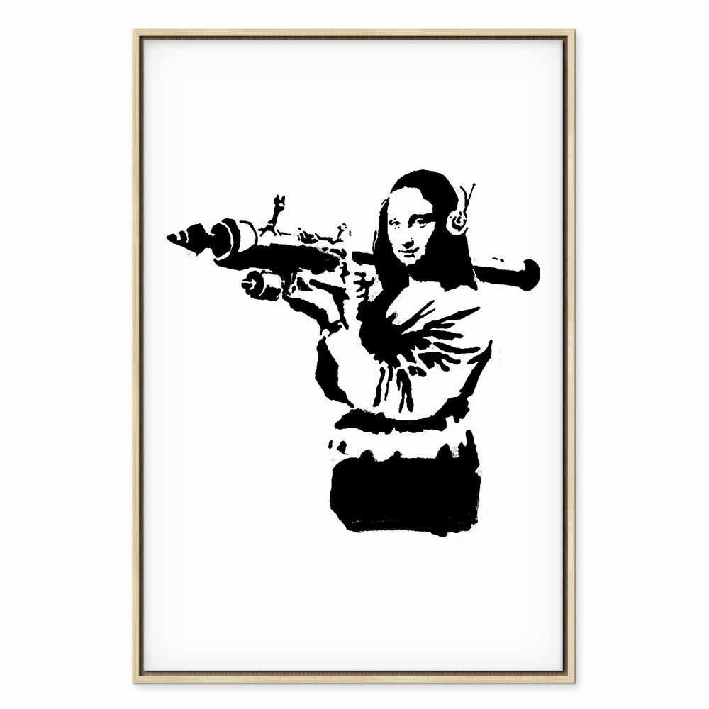 Leinwandbild - Banksy Mona Lisa with Rocket Launcher (1 Part) Vertical