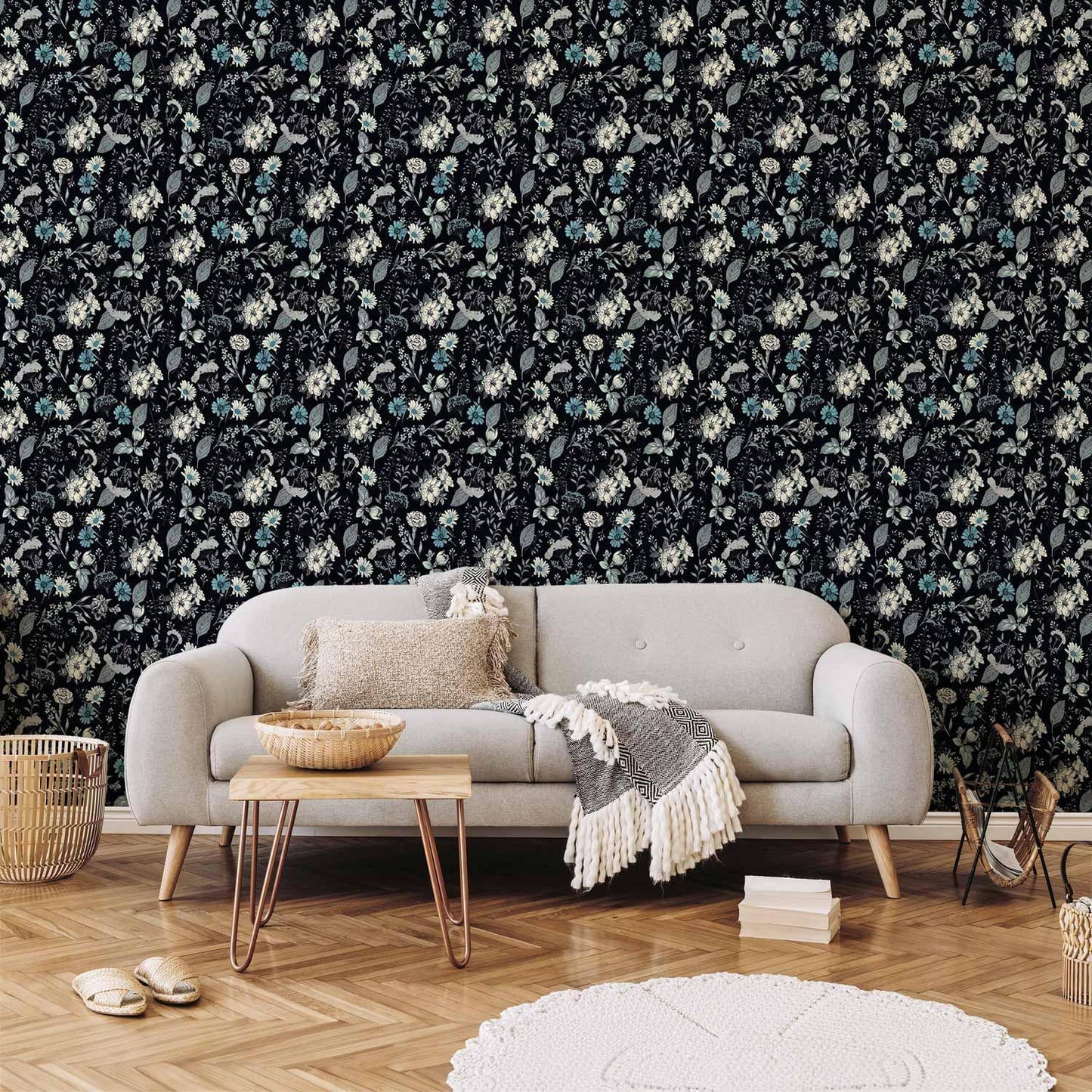 Tapete - Fragrant flowers and herbs - blue