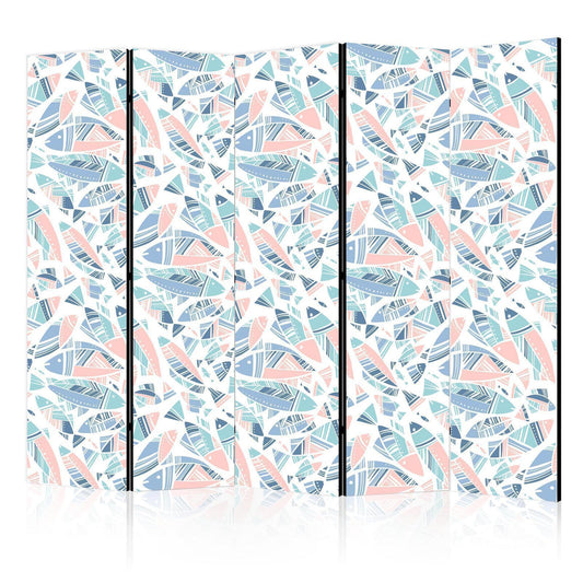 Paravent - Fish in Minimalist Style - Fish in Aztec Style in Pastel Color Tones on a White Background Artgeist