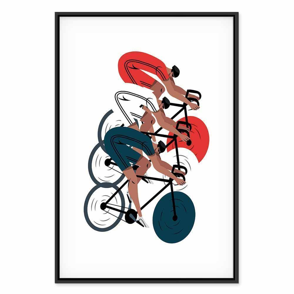 Leinwandbild - Cycling Race Competitors on a Light Background - Illustration