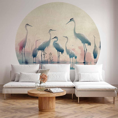 Runde Fototapete - Birds by the lake - herons painted in watercolours in delicate grey and pink colours
