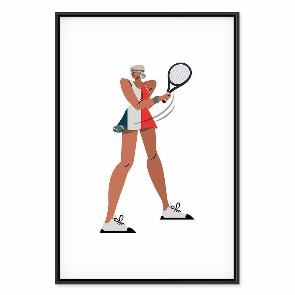 Leinwandbild - Tennis Player With a Racket on a Light Background - Illustration
