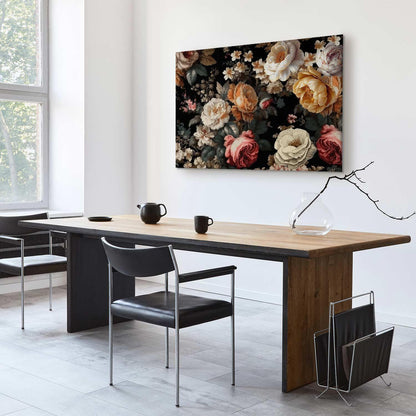 Leinwandbild - Colourful flowers on a black background