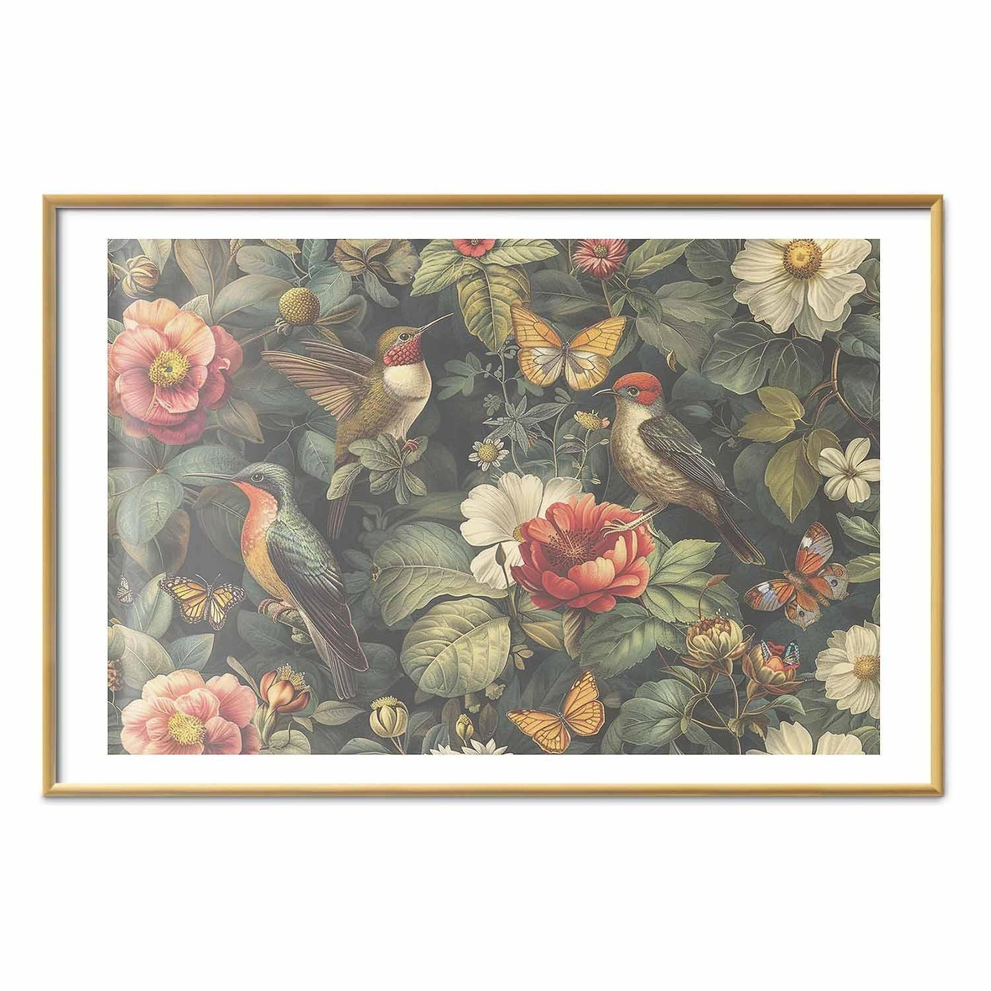 Poster - Flowers, Birds, and Butterflies - vintage-style illustration