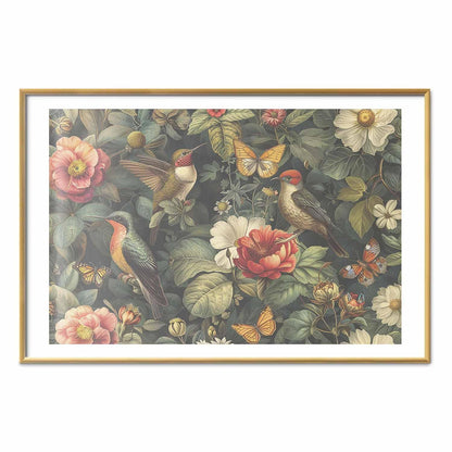 Poster - Flowers, Birds, and Butterflies - vintage-style illustration
