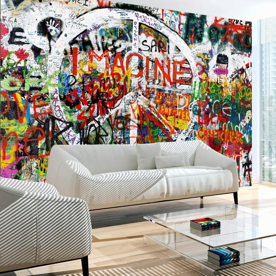 Fototapete „Hippie Graffiti“ – Bunter Streetart-Vibe für deine Wand