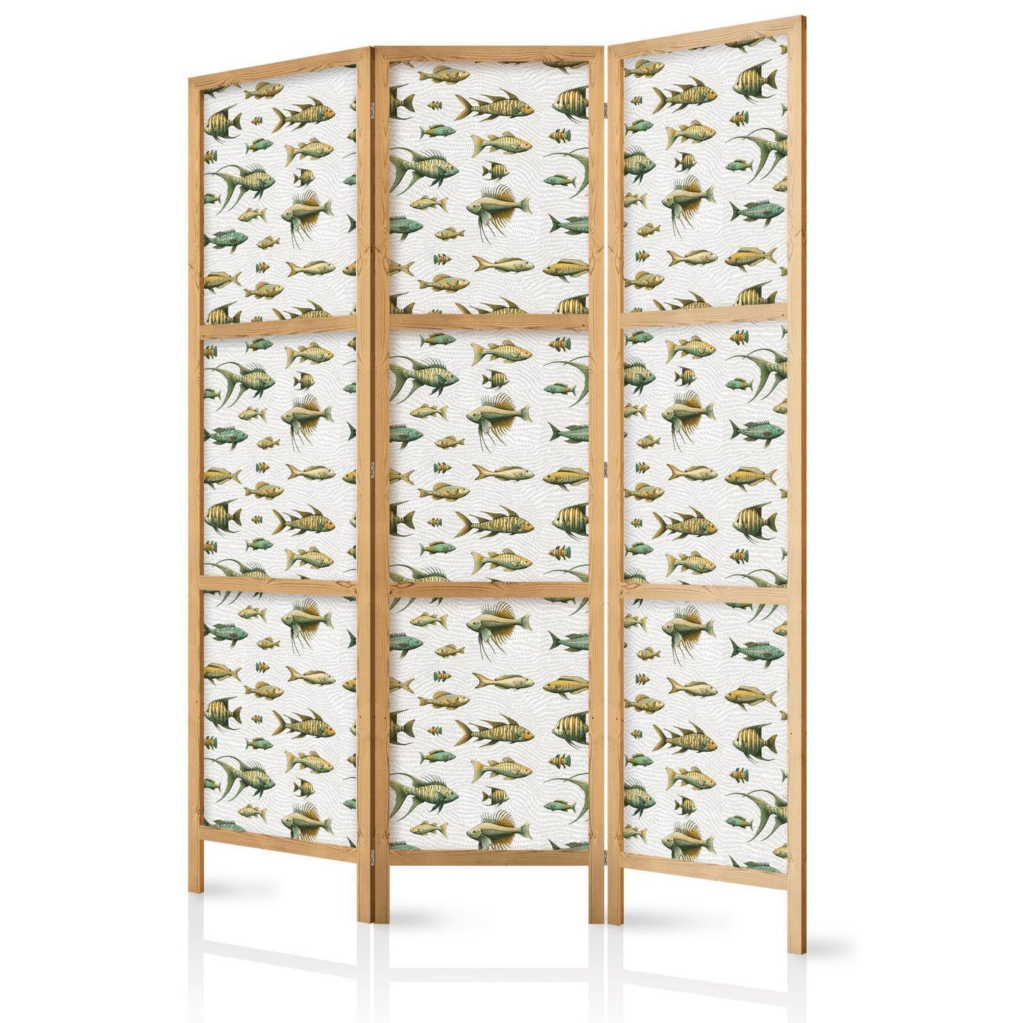 Japanischer Paravent - Unusual Species of Fish - Cluster of Fish in Muted Retro Style on a Background of Beige Lines Artgeist