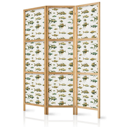 Japanischer Paravent - Unusual Species of Fish - Cluster of Fish in Muted Retro Style on a Background of Beige Lines Artgeist