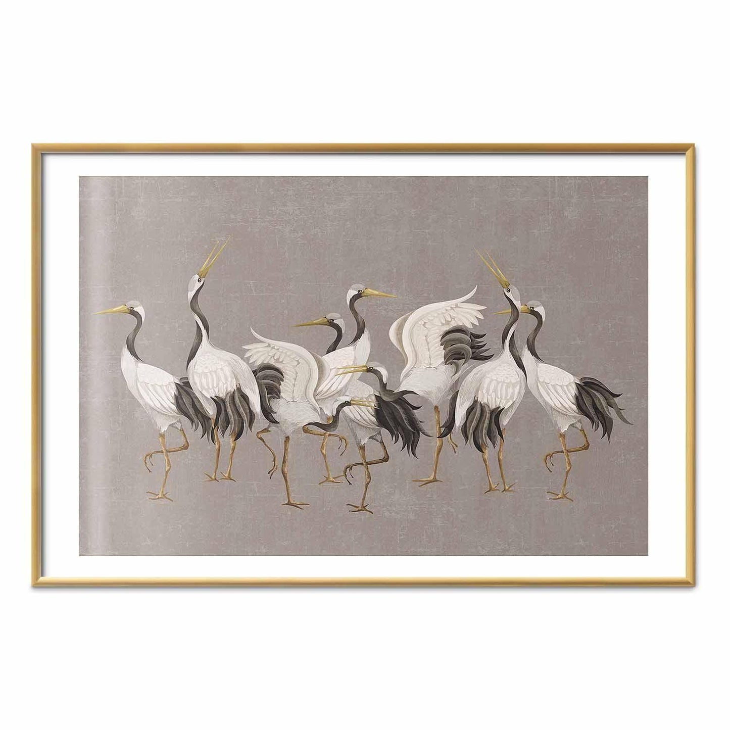 Poster - Crane Dance - light bird silhouettes on a warm-gray textured background