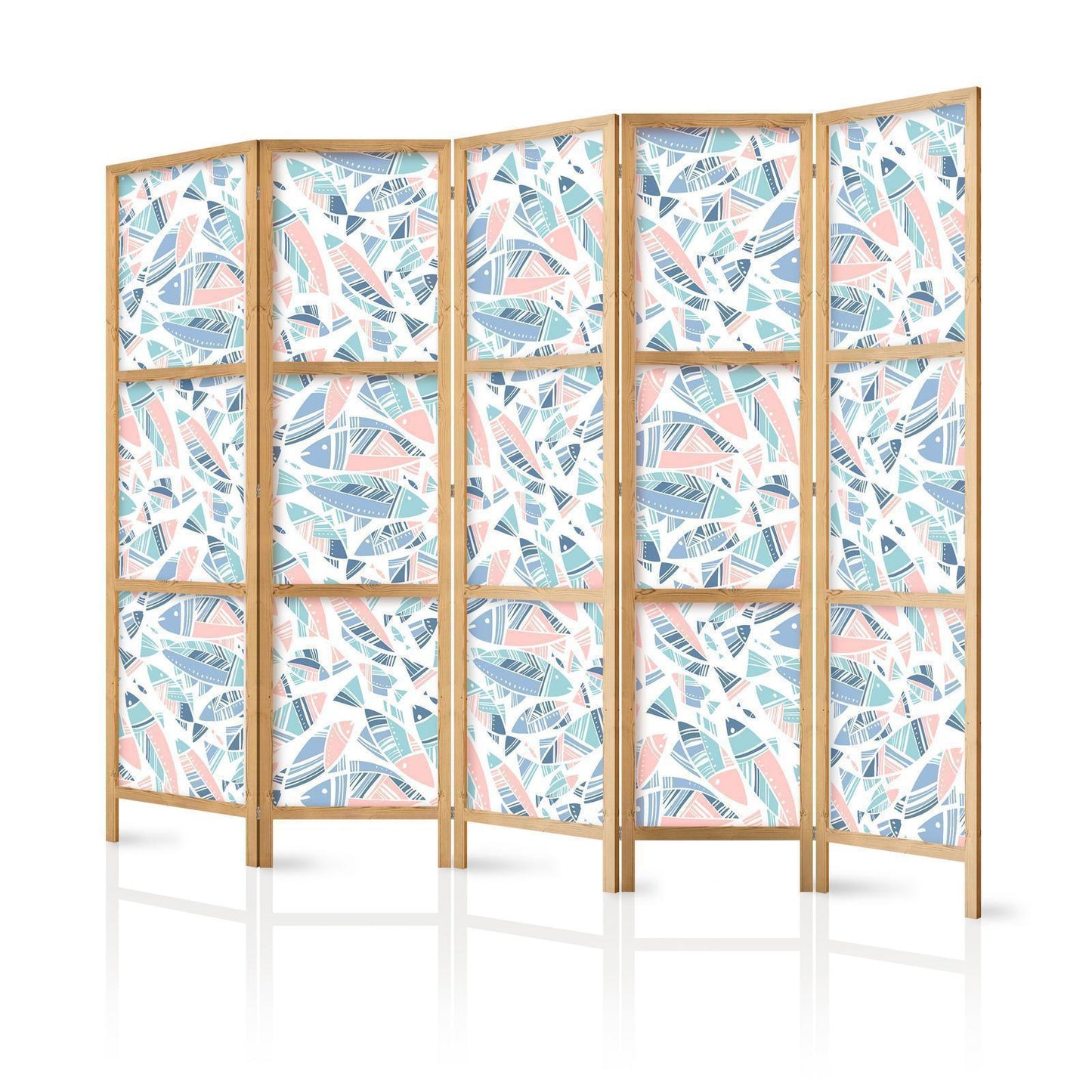 Japanischer Paravent - Fish in Minimalist Style - Fishes in Aztec Style in Pastel Color Tones on a White Background Artgeist
