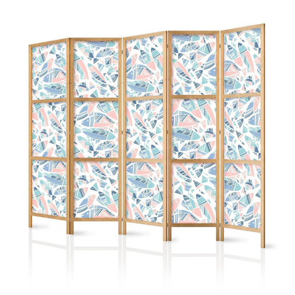 Japanischer Paravent - Fish in Minimalist Style - Fishes in Aztec Style in Pastel Color Tones on a White Background Artgeist