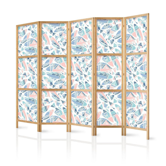 Japanischer Paravent - Fish in Minimalist Style - Fishes in Aztec Style in Pastel Color Tones on a White Background Artgeist