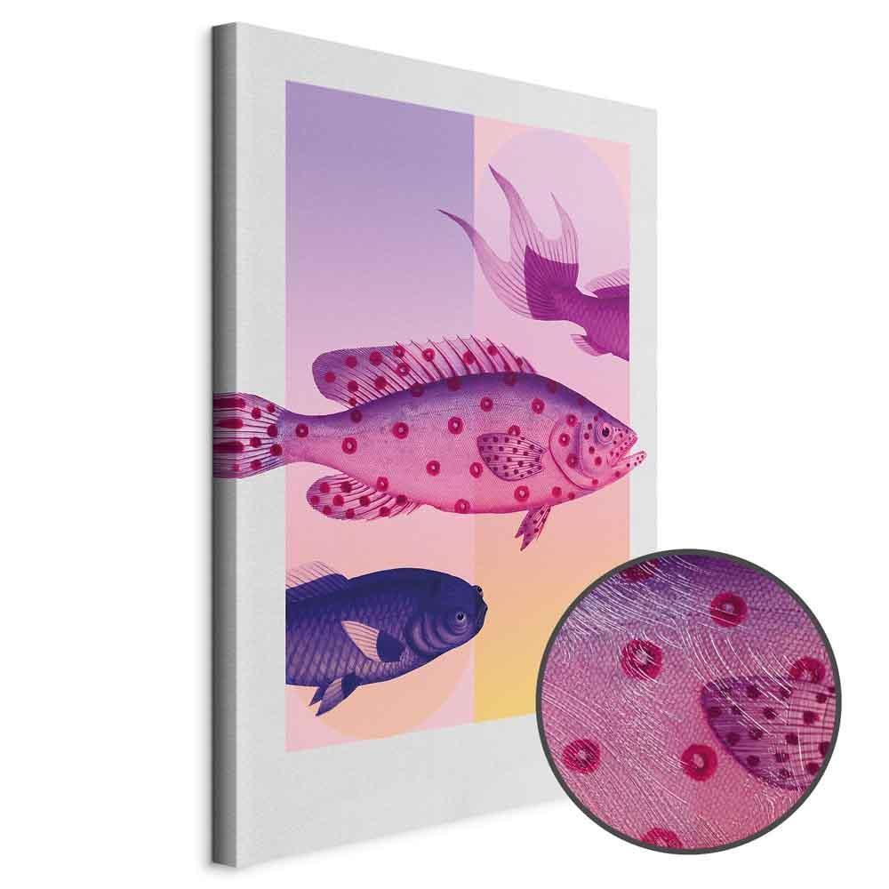 Leinwandbild - Fish in Pastels - Stylized Fish Against Gradient Shapes