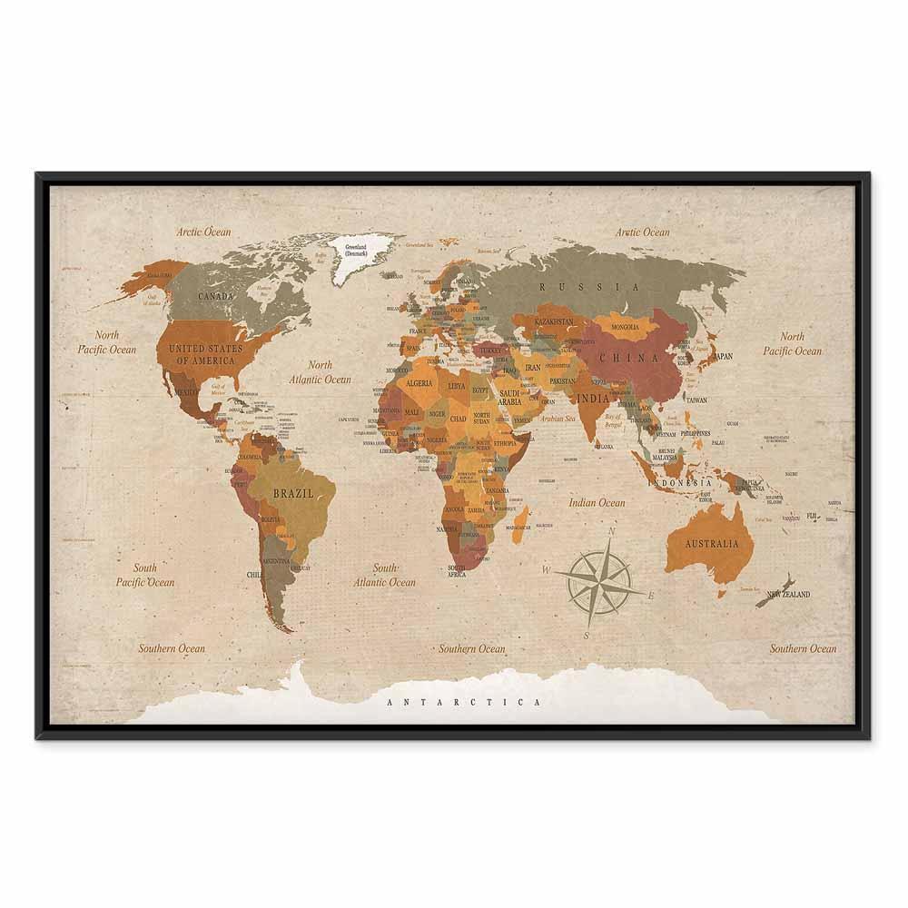 Leinwandbild - World Map: Beige Chic