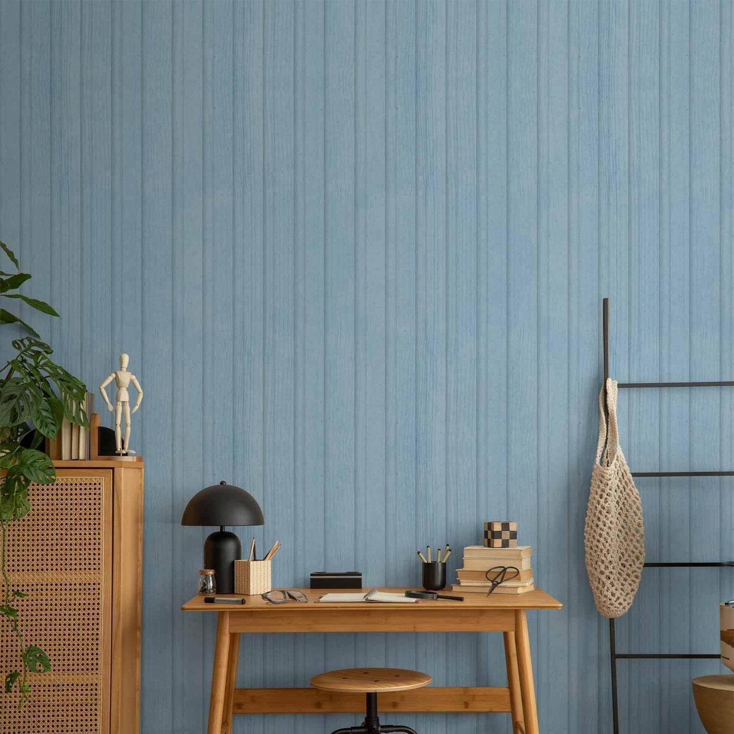 Tapete - Blue Panels - Wooden planks in a pastel blue shade
