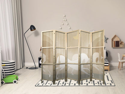 Japanischer Paravent - Moonlit Steeds - Horses galloping among trees on a starry night