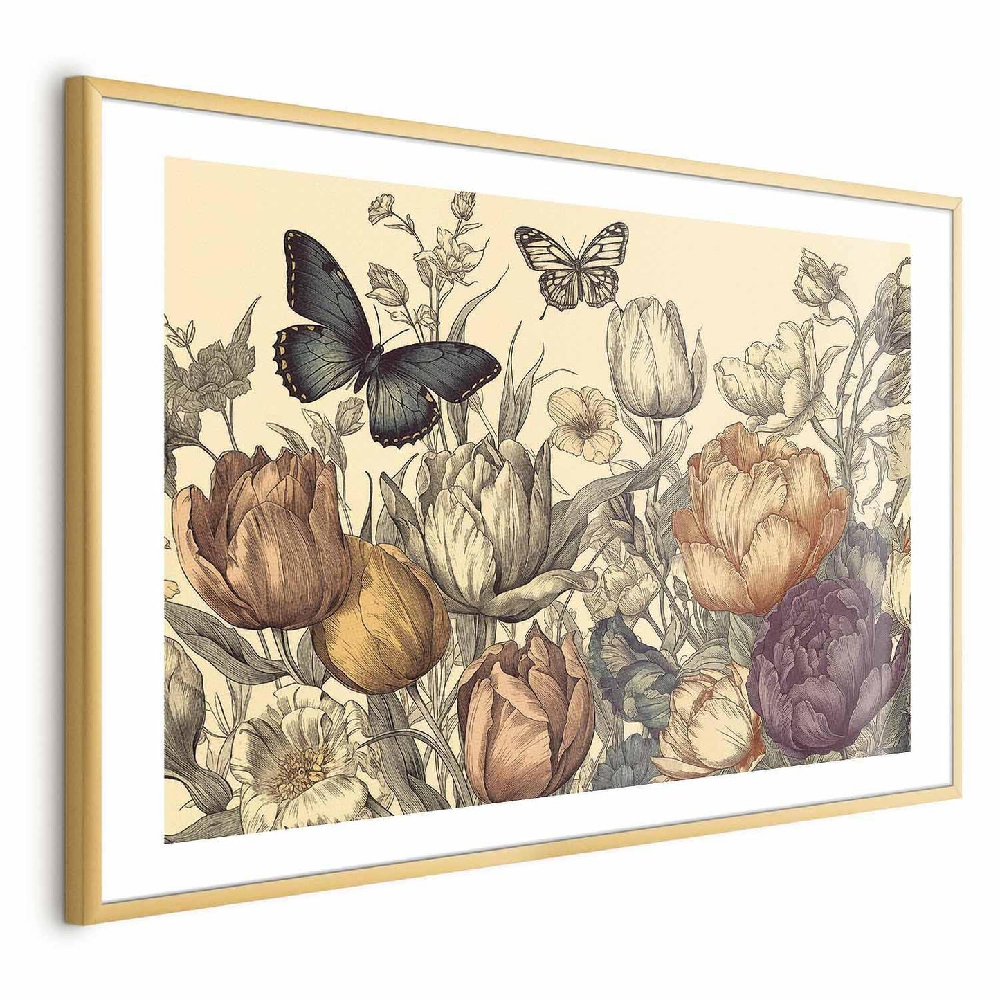 Poster - Colorful Tulips on a Cream Background Artgeist