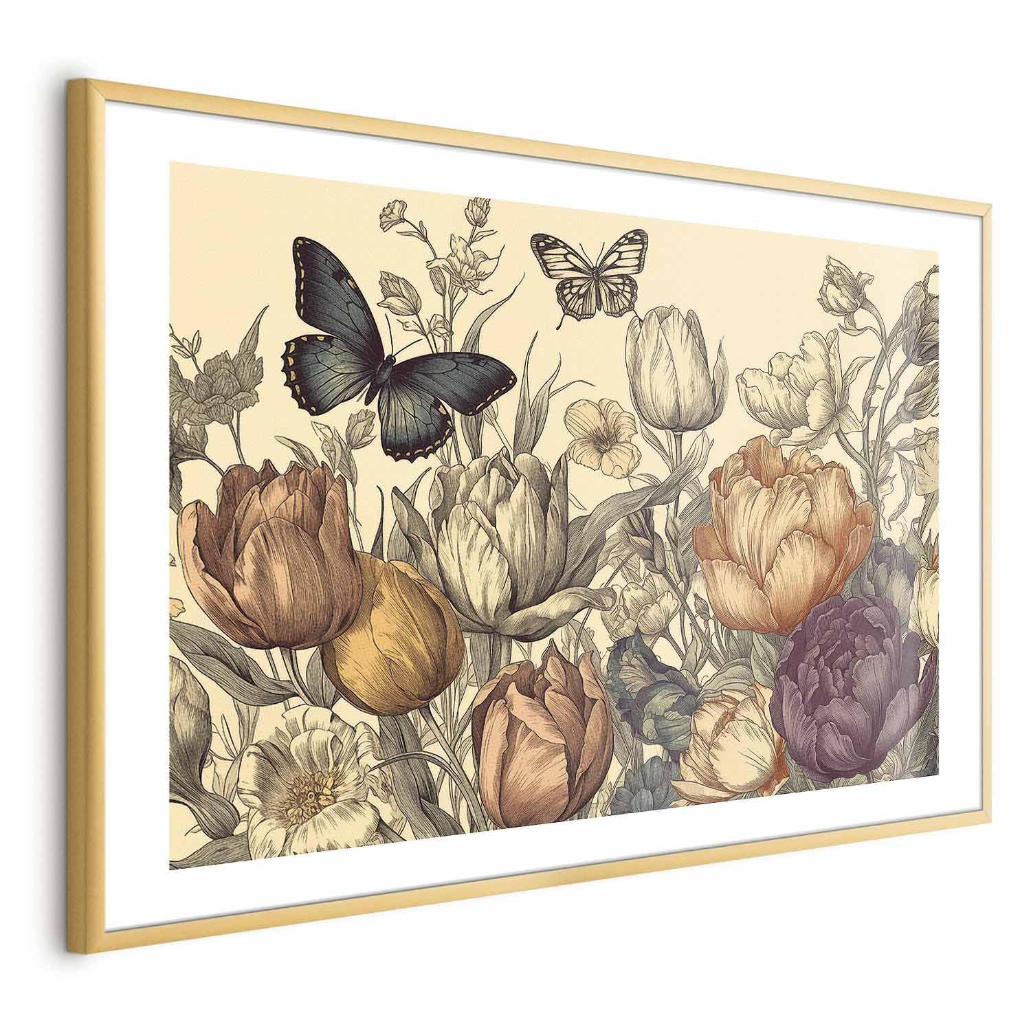 Poster - Colorful Tulips on a Cream Background Artgeist