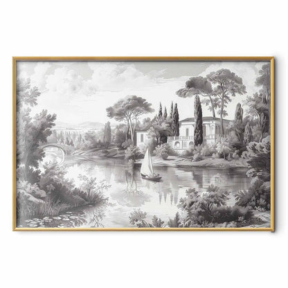 Poster - Black-and-White Vintage Landscape with a Pond