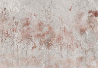 Fototapete - Herbstzauber - Abstrakte Naturpoesie mit Bäumen und Vögeln