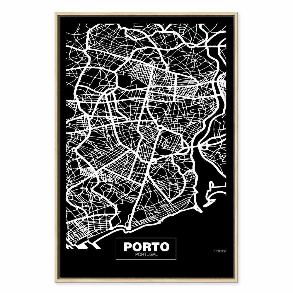 Leinwandbild - Negative Map: Porto (1 Part) Vertical