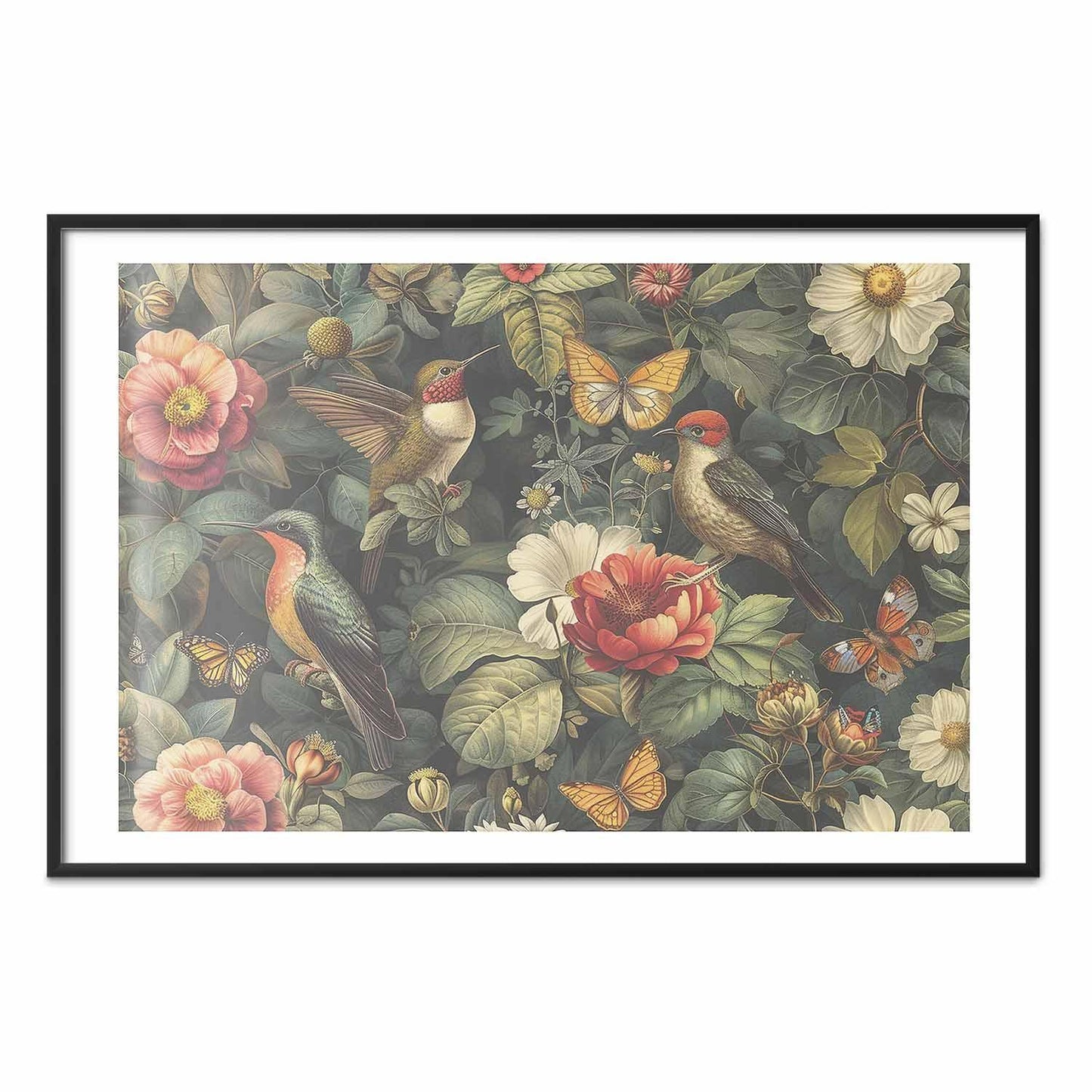 Poster - Flowers, Birds, and Butterflies - vintage-style illustration