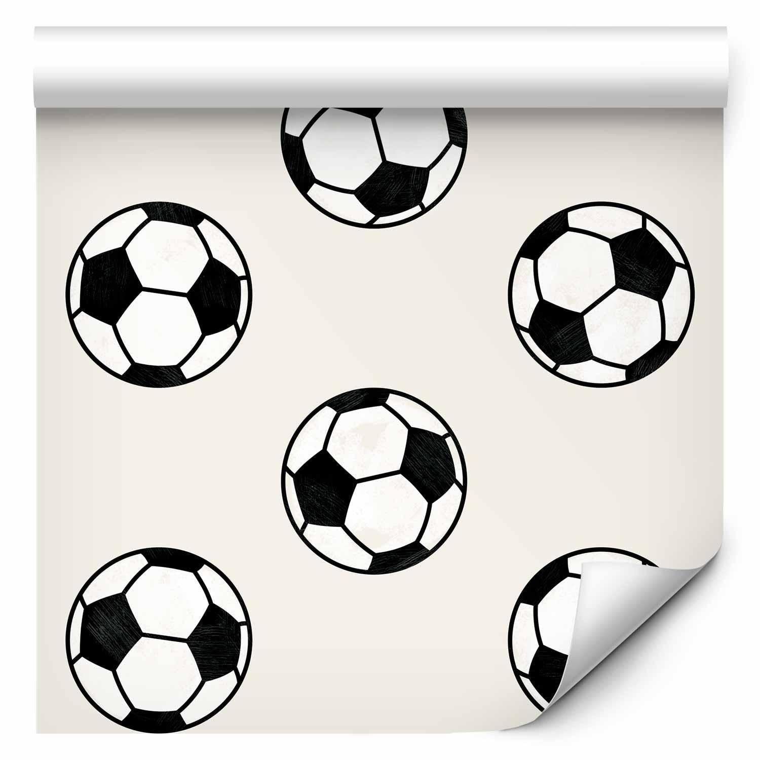 Tapete mit klassischen Fußballmotiven in Kinderzimmer

