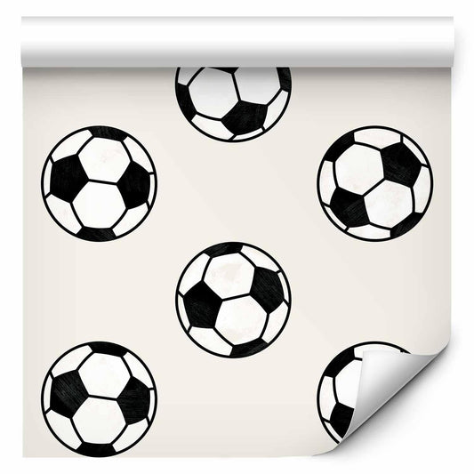 Tapete mit klassischen Fußballmotiven in Kinderzimmer

