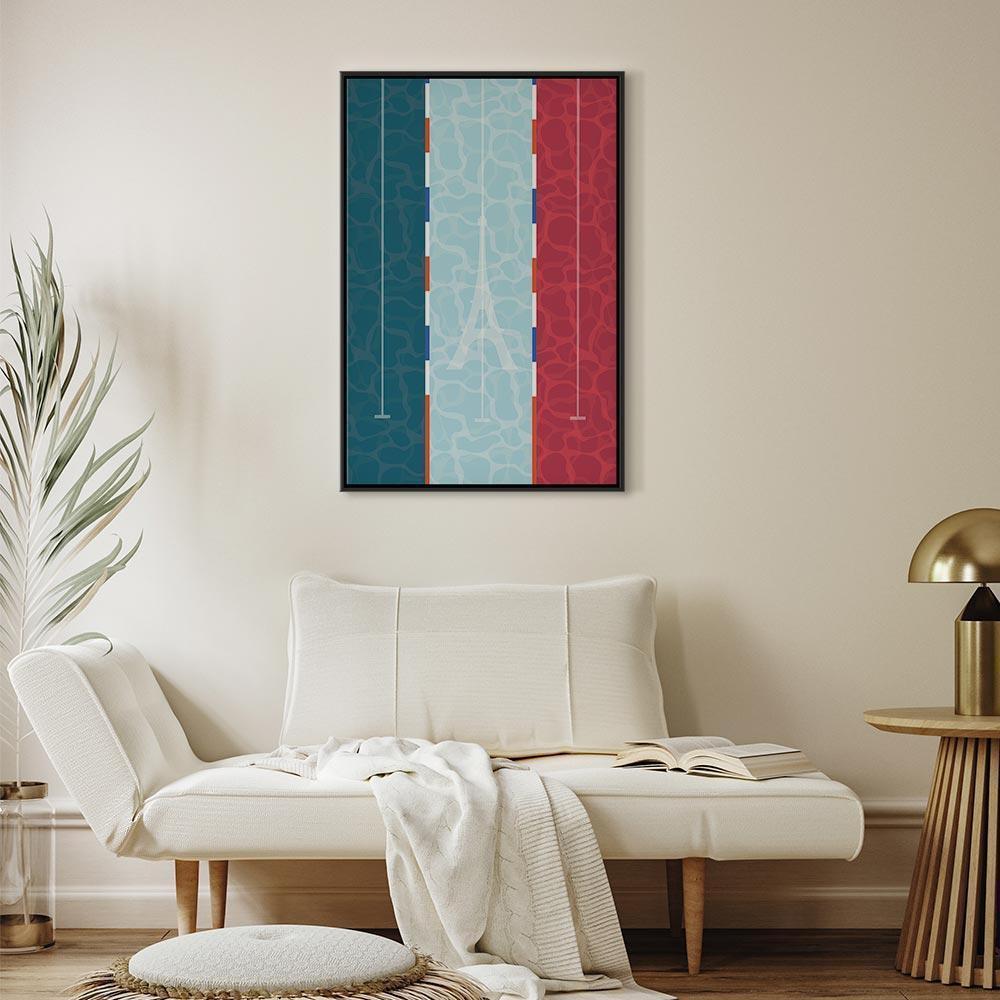 Leinwandbild - Graphic Illustration of a Swimming Pool Against the Backdrop of the French Flag