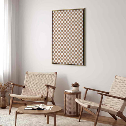 Leinwandbild - Checkerboard Pattern - Brown-White Grid with a Subtle Noise