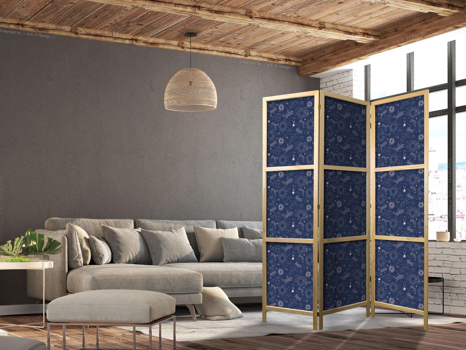 Japanischer Paravent - Cosmic Inspirations - Pattern with Stars and Constellations on a Dark Background Artgeist