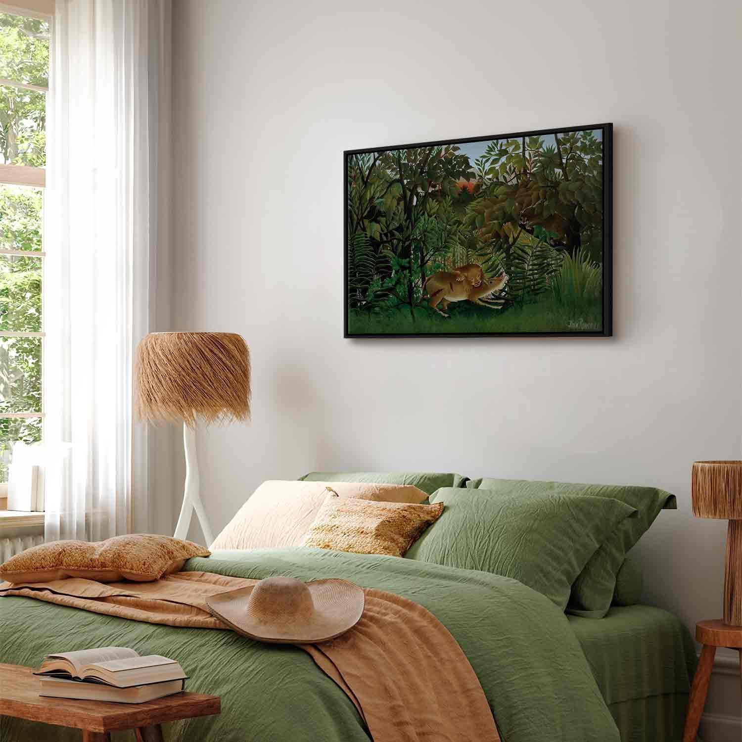 Leinwandbild - Le Lion ayant faim se jette sur l'Antilope (Henri Rousseau) Artgeist
