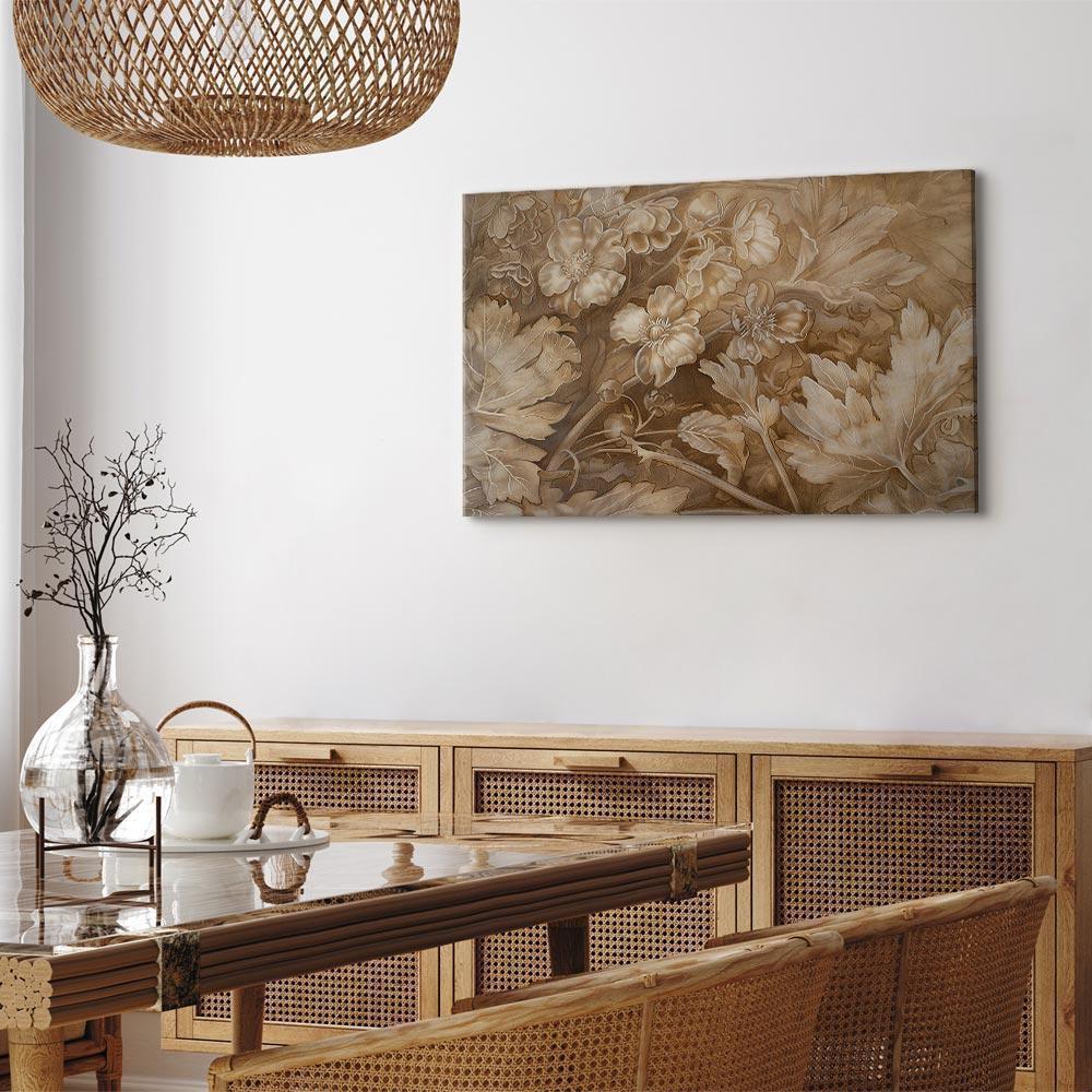 Leinwandbild - Floral Ornaments Carved in Delicate Sepia and Brown Shades