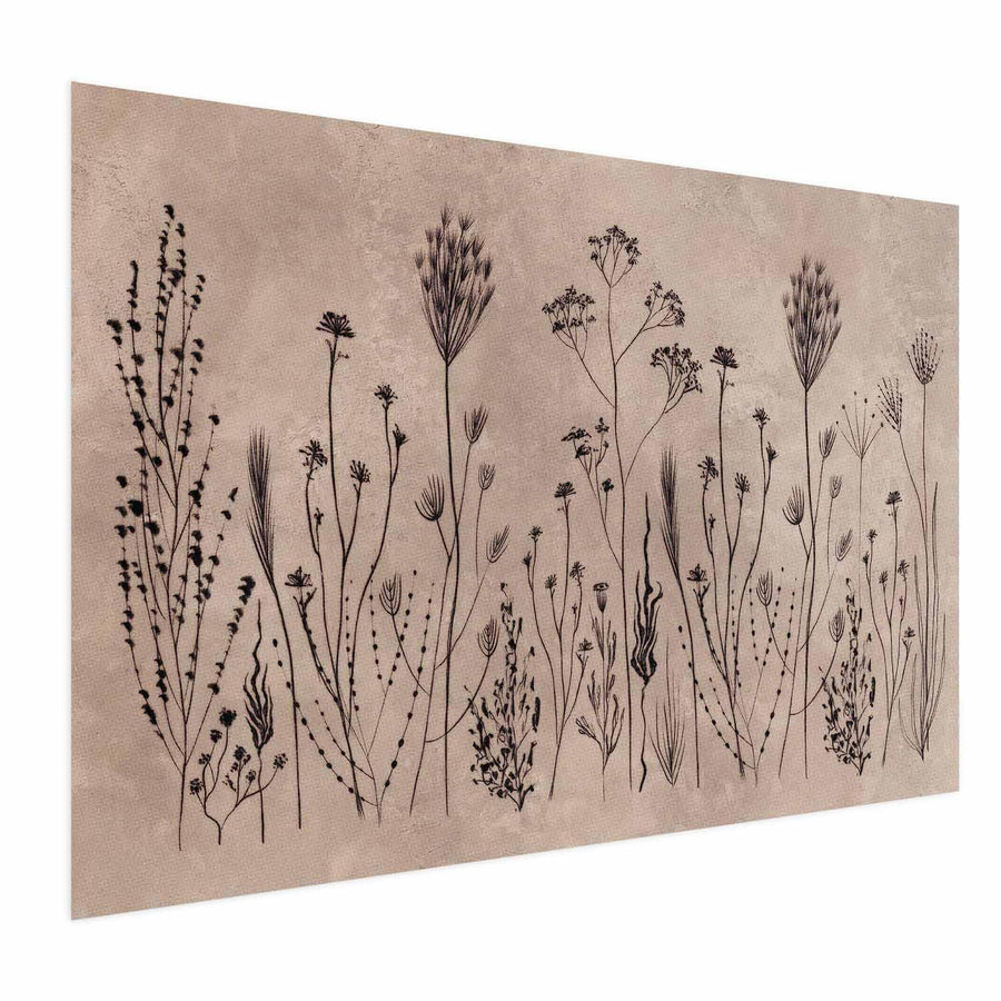 Poster - Field Flowers - black plants on a lime wash background Artgeist
