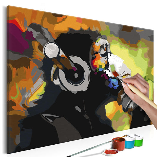 Wandbild zum Ausmalen Monkey In Headphones Dekoration - cooler Affe mit Kopfhörern als bunter Wandschmuck