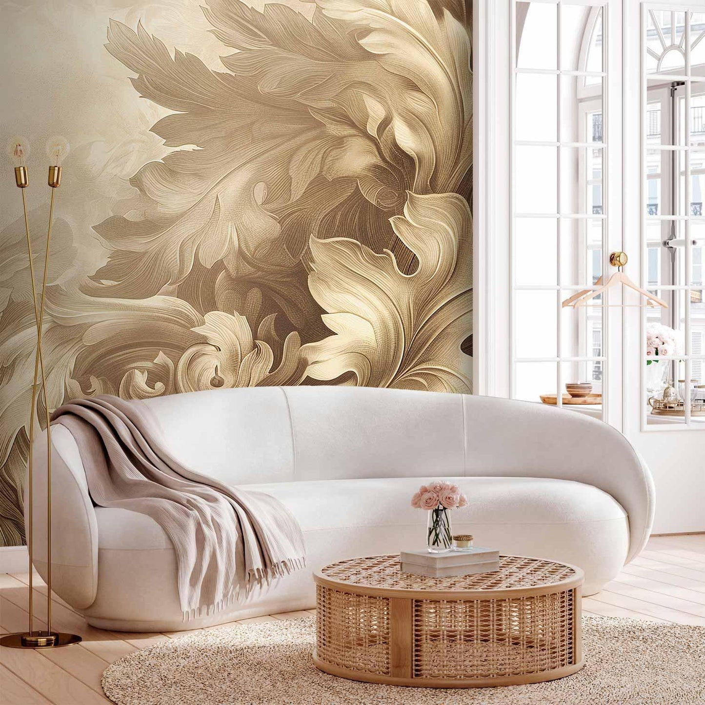 Fototapete - Carved Baroque Ornaments: Rich Composition in Sepia Colors Artgeist