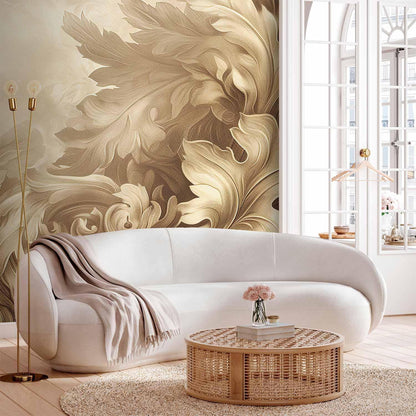 Fototapete - Carved Baroque Ornaments: Rich Composition in Sepia Colors Artgeist
